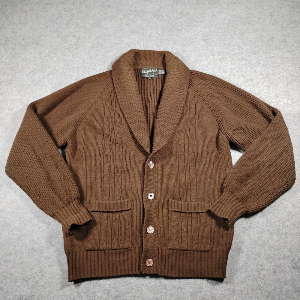 Vintage Christopher Rand Men's Brown Shawl Collar Cable Knit Cardigan Sweater M